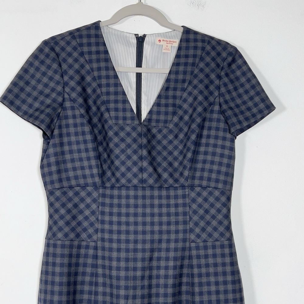 Brooks Brothers Red Fleece Sheath Dress Womens Sz 10 Blue Gingham Short Sleeve - Picture 2 of 14